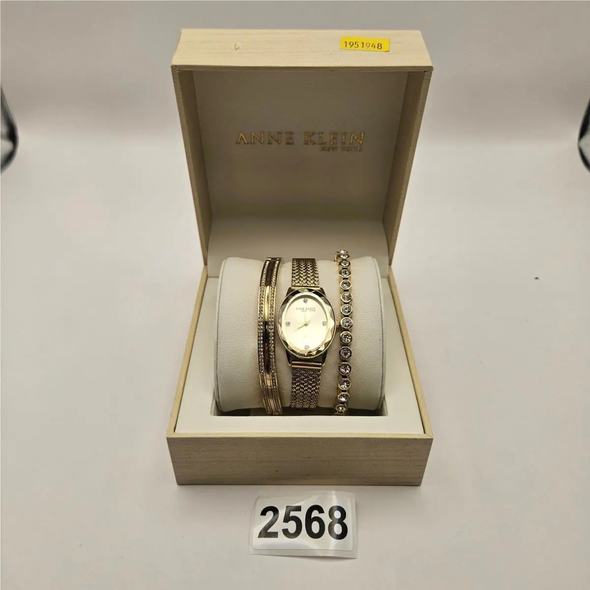 Anne Klein New York Crystal Accented Bangle Women`s Watch Bracelet 12/7786GPST