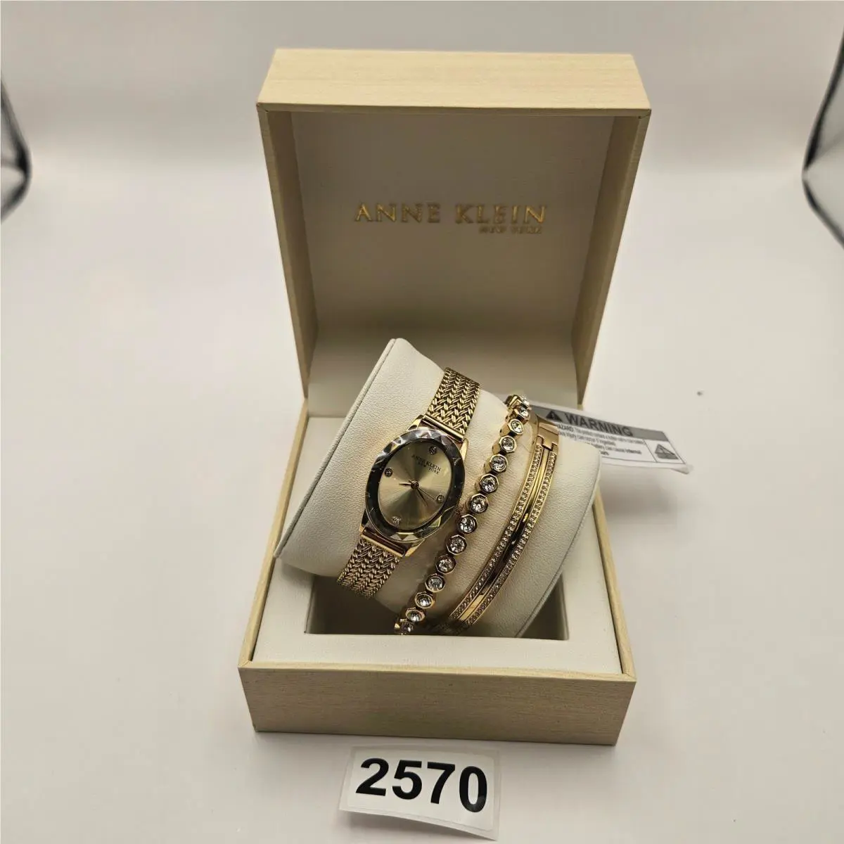 Anne Klein New York Crystal Accented Bangle Women`s Watch Bracelet 12/7786GPST
