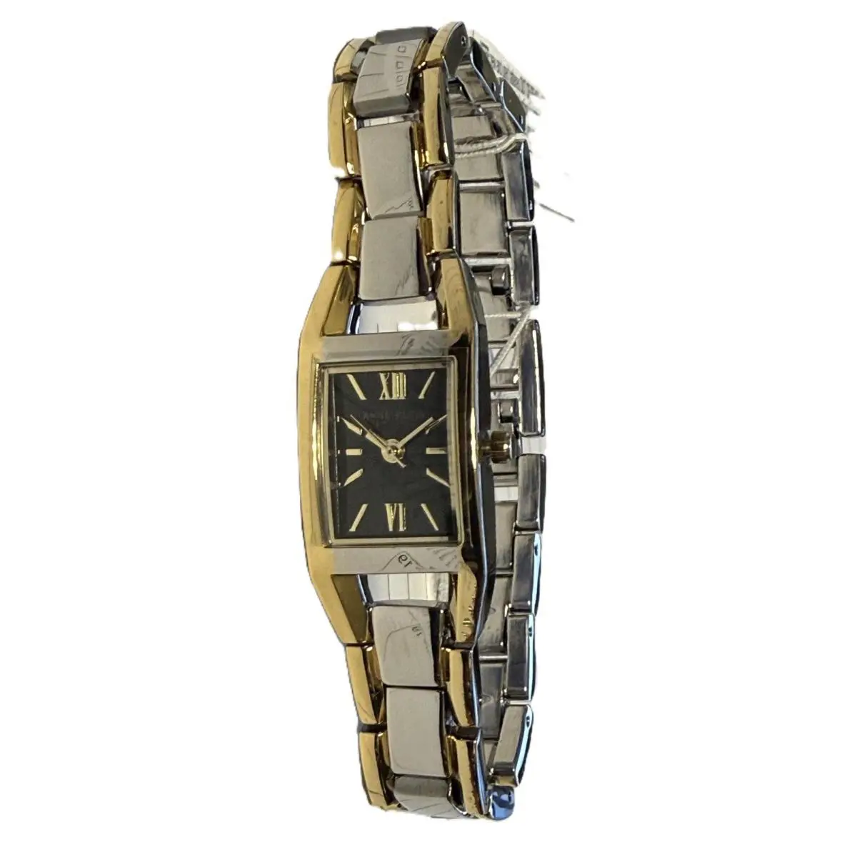 Anne Klein 10-6419G Women`s Rectangular Analog Two Tone Date Black Dial Watch