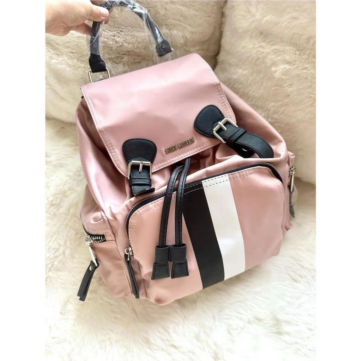 Steve Madden Bfoxx Nylon Backpack Adjustable Straps Blush Pink