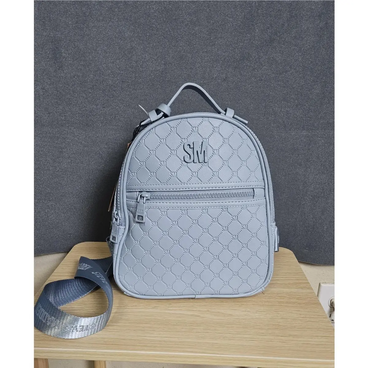 Steve Madden Bblogo Update Logo Leather Backpack Blue Haze
