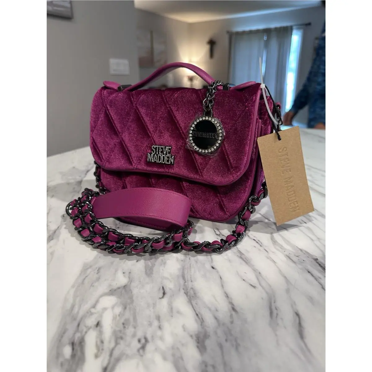 Steve Madden Velvet Suede Quilted Shoulder Bag Dark Fuschia Bcoleman Purse
