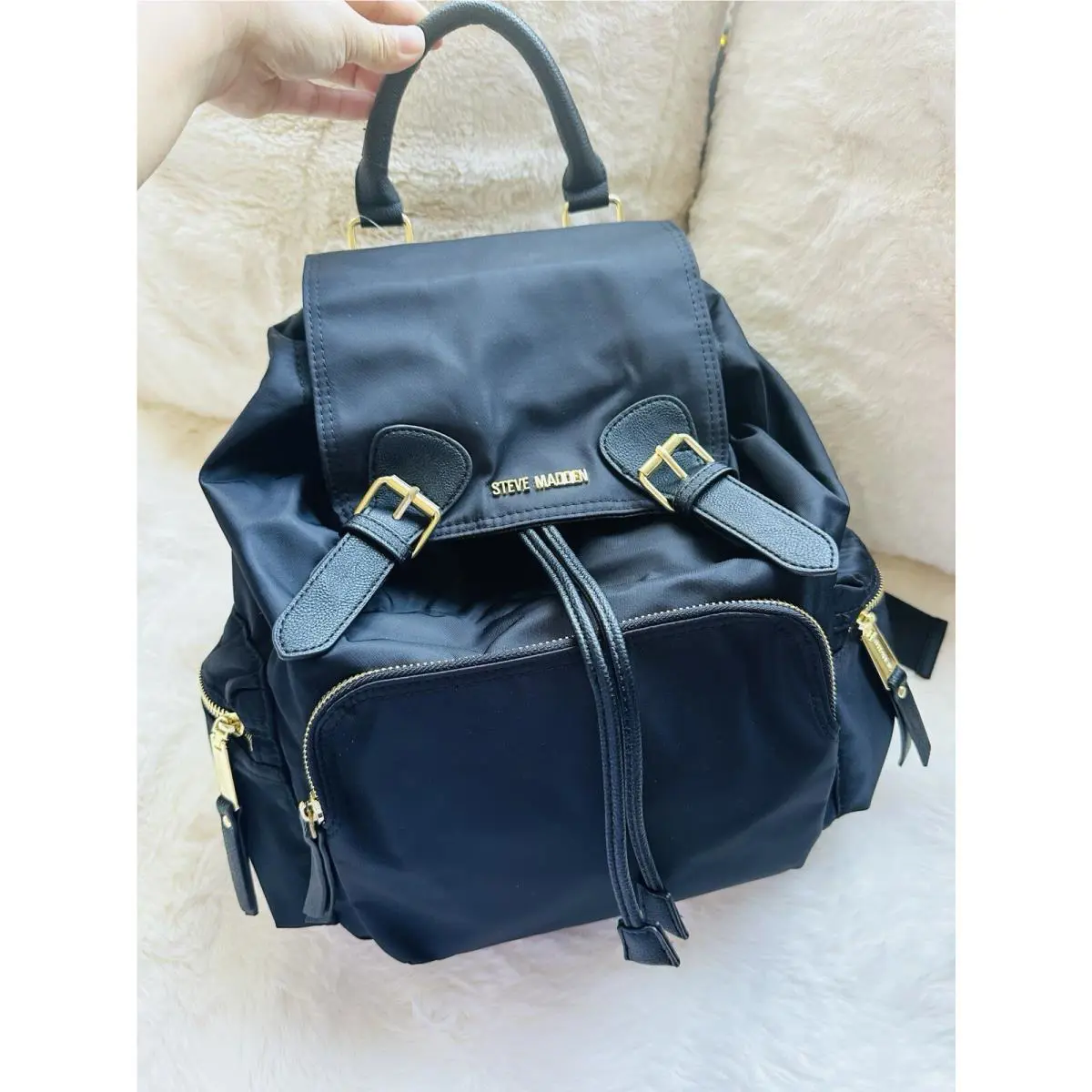 Steve Madden Bsolly Backpack Adjustable Straps Black Gold
