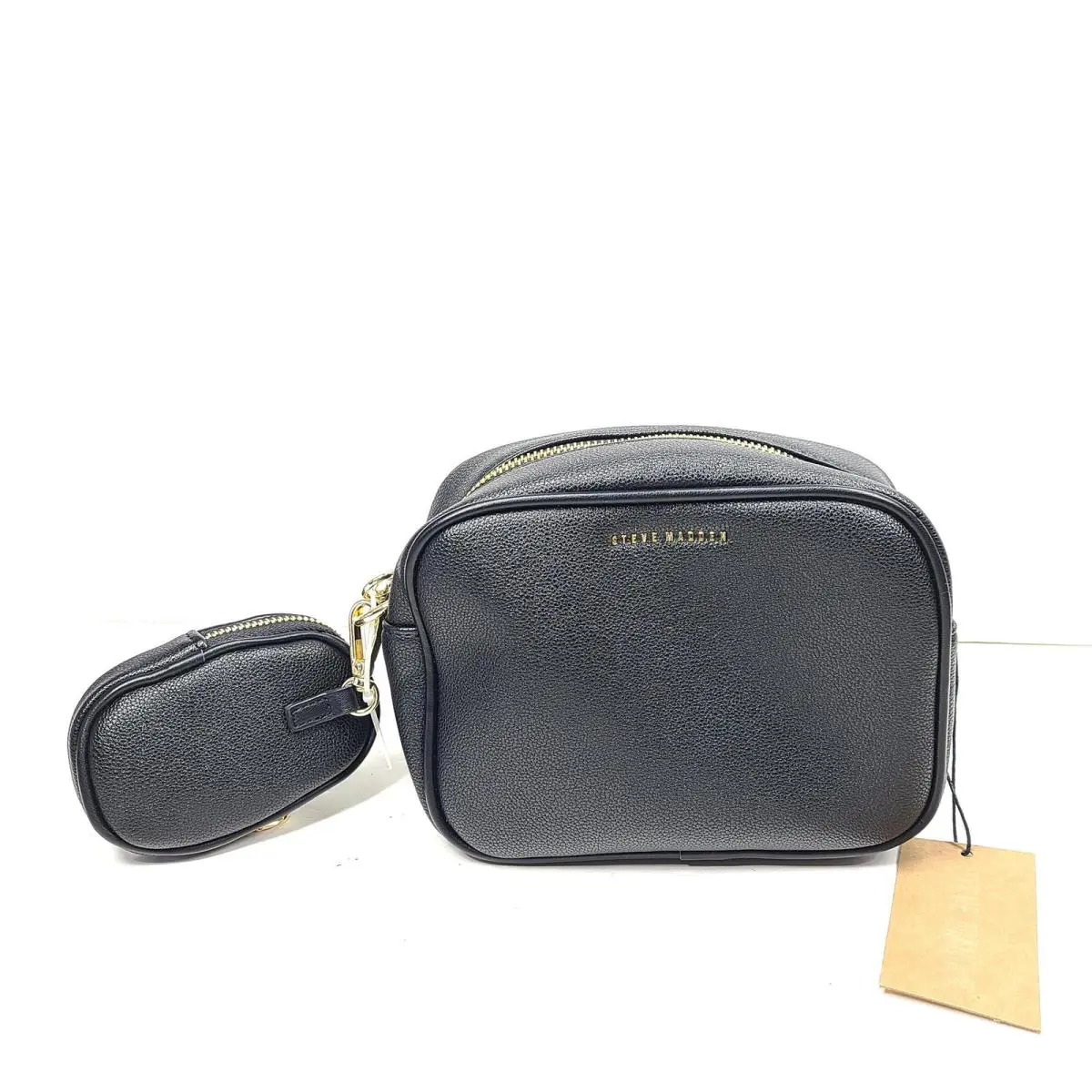 Steve Madden Bines Crossbody Bag with Pouch Gold Chain Strap Black