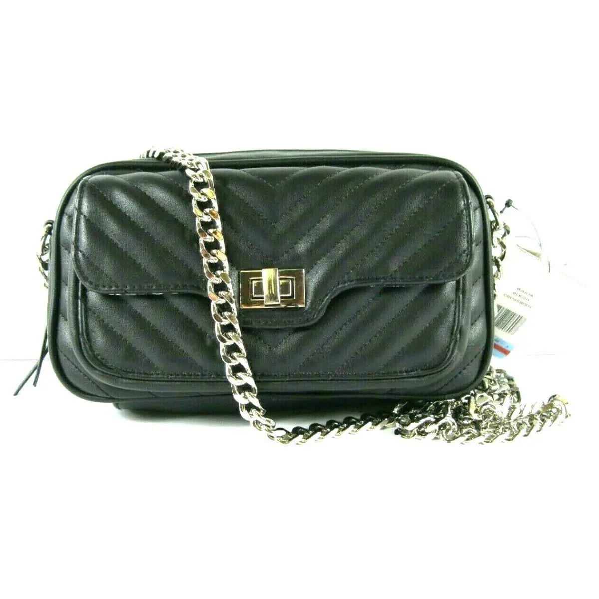 Steve Madden Black Crossbody Shoulder Bag Julia Chevron Quilted Turnlock Gold