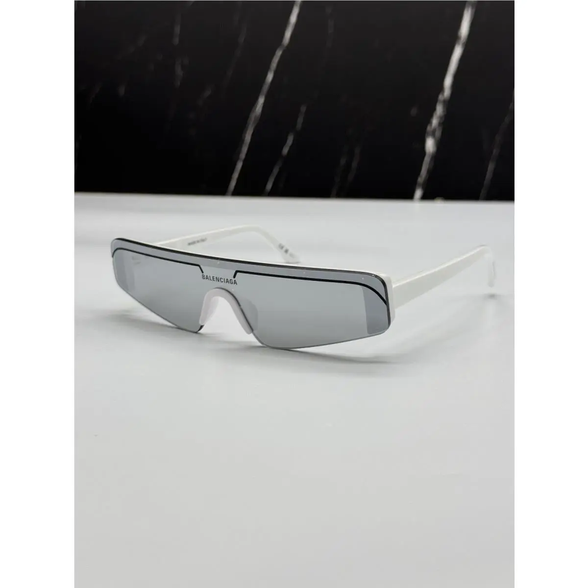 Balenciaga BB0003S 002 White Rectangle Unisex Sunglasses Balenciaga Eyewear