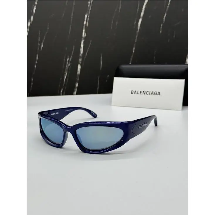 Balenciaga BB0157S 009 Blue Unisex Sunglasses Balenciaga Eyewear