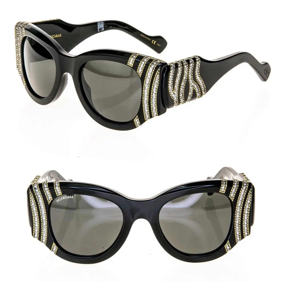 Balenciaga Paris Cat 0070 Black 007 Crystal Stud Chunky Sunglasses BB0070S 005