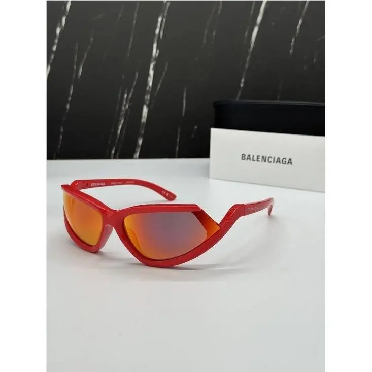 Balenciaga BB0289S 005 Red Geometric Unisex Sunglasses Balenciaga Eyewear