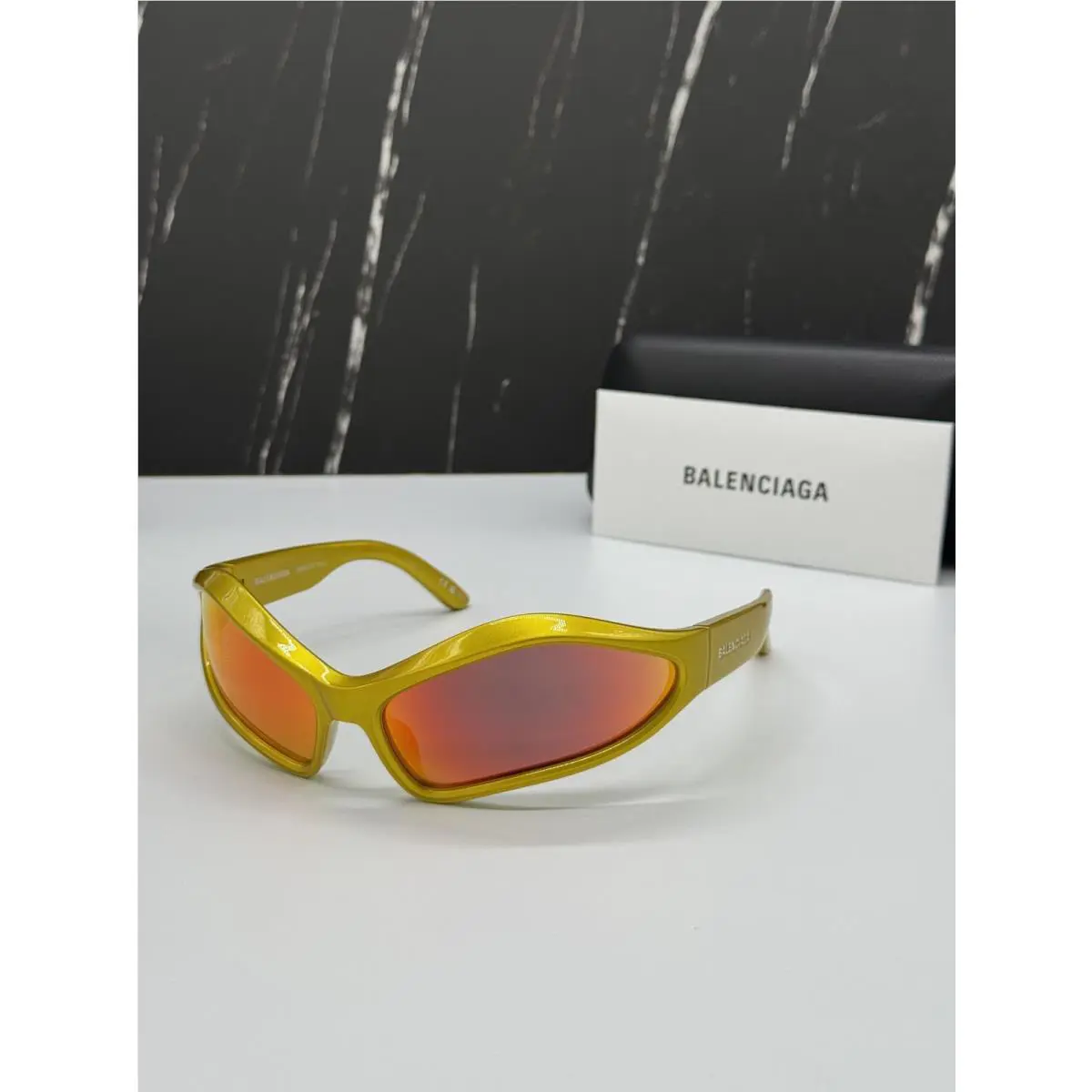 Balenciaga BB0314S 004 Yellow Geometric Unisex Sunglasses Balenciaga Eyewear