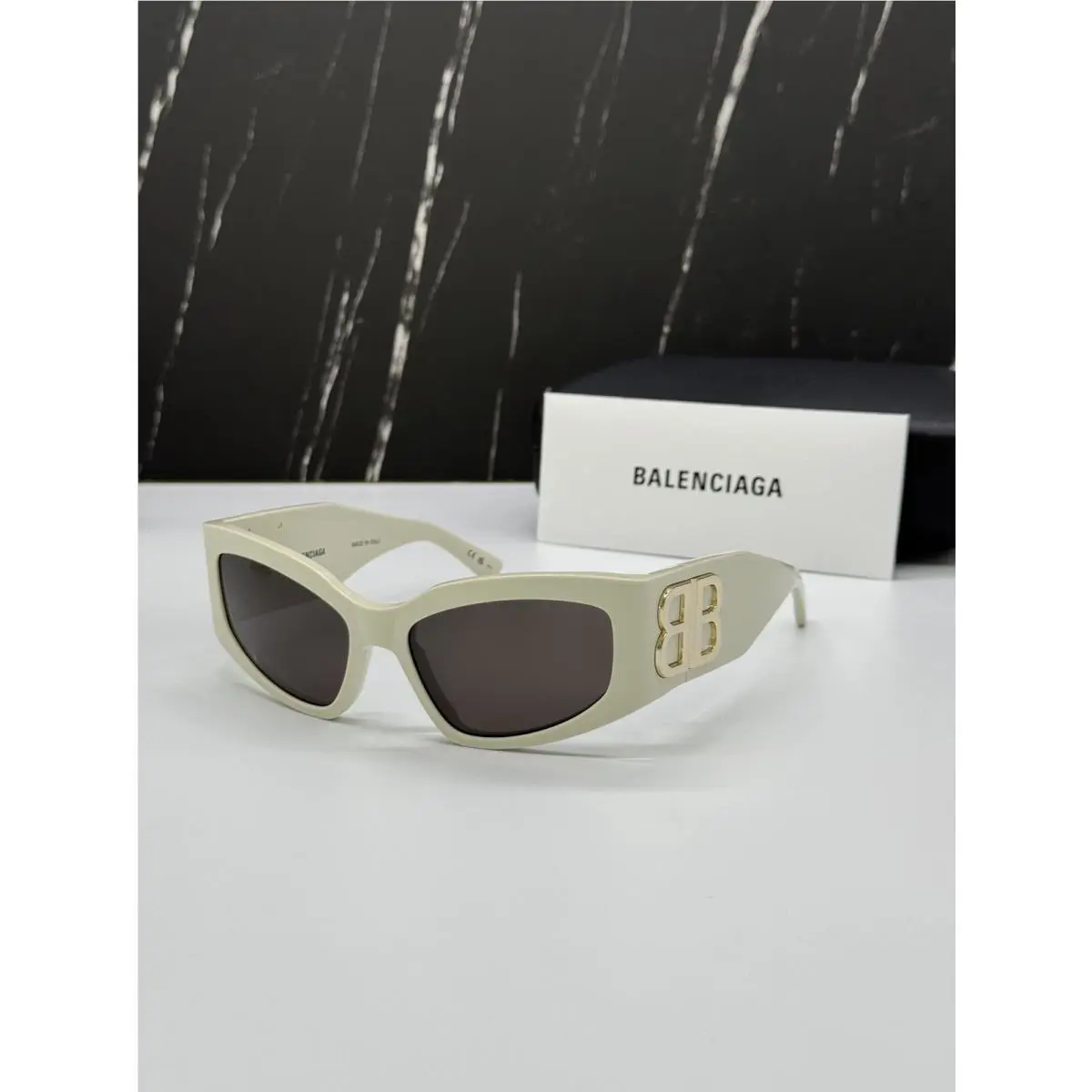 Balenciaga BB0321S 010 Ivory Women Cat Eye Sunglasses Balenciaga Eyewear