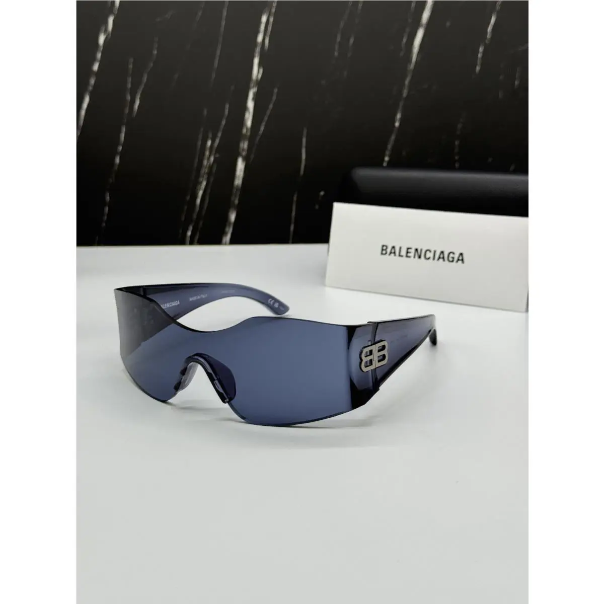 Balenciaga BB0292S 002 Blue Unisex Geometric Sunglasses Balenciaga Eyewear