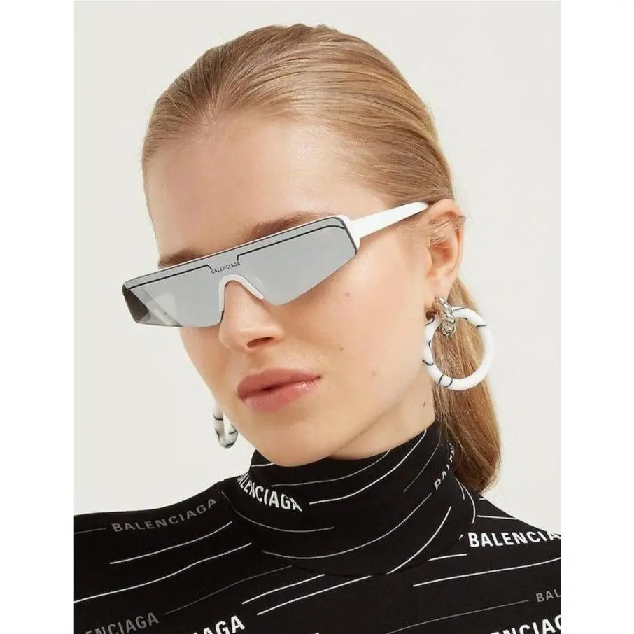 Balenciaga BB0003S 002 Sunglasses White Rectangle Unisex Eyewear Balenciaga