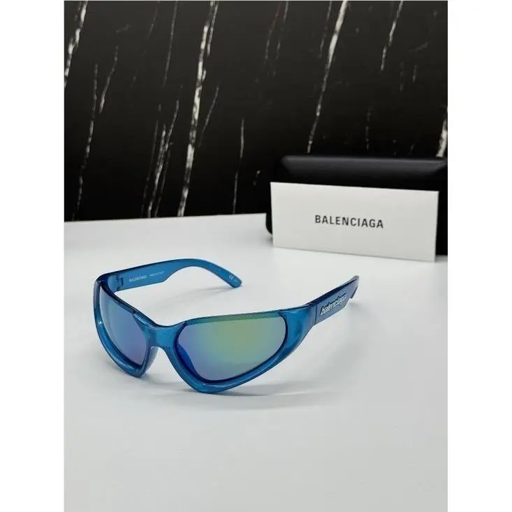 Balenciaga BB0202S 003 Blue Oversized Women Sunglasses Balenciaga Eyewear