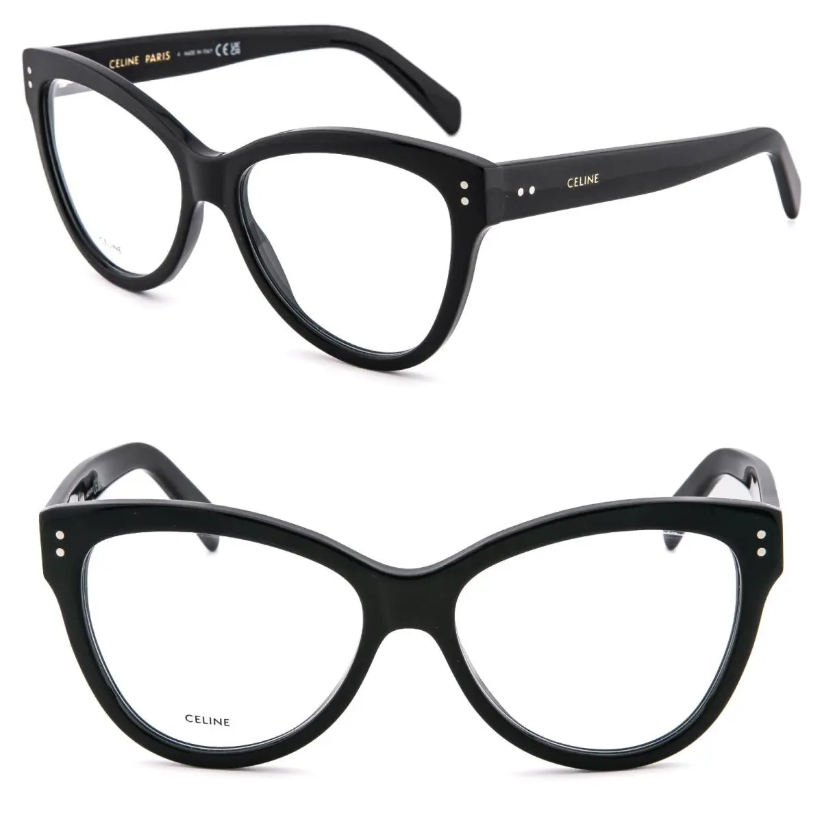 Celine 50158 Bold 3 Dots Black Optical Frame 55mm Eyeglasses CL50158I 001