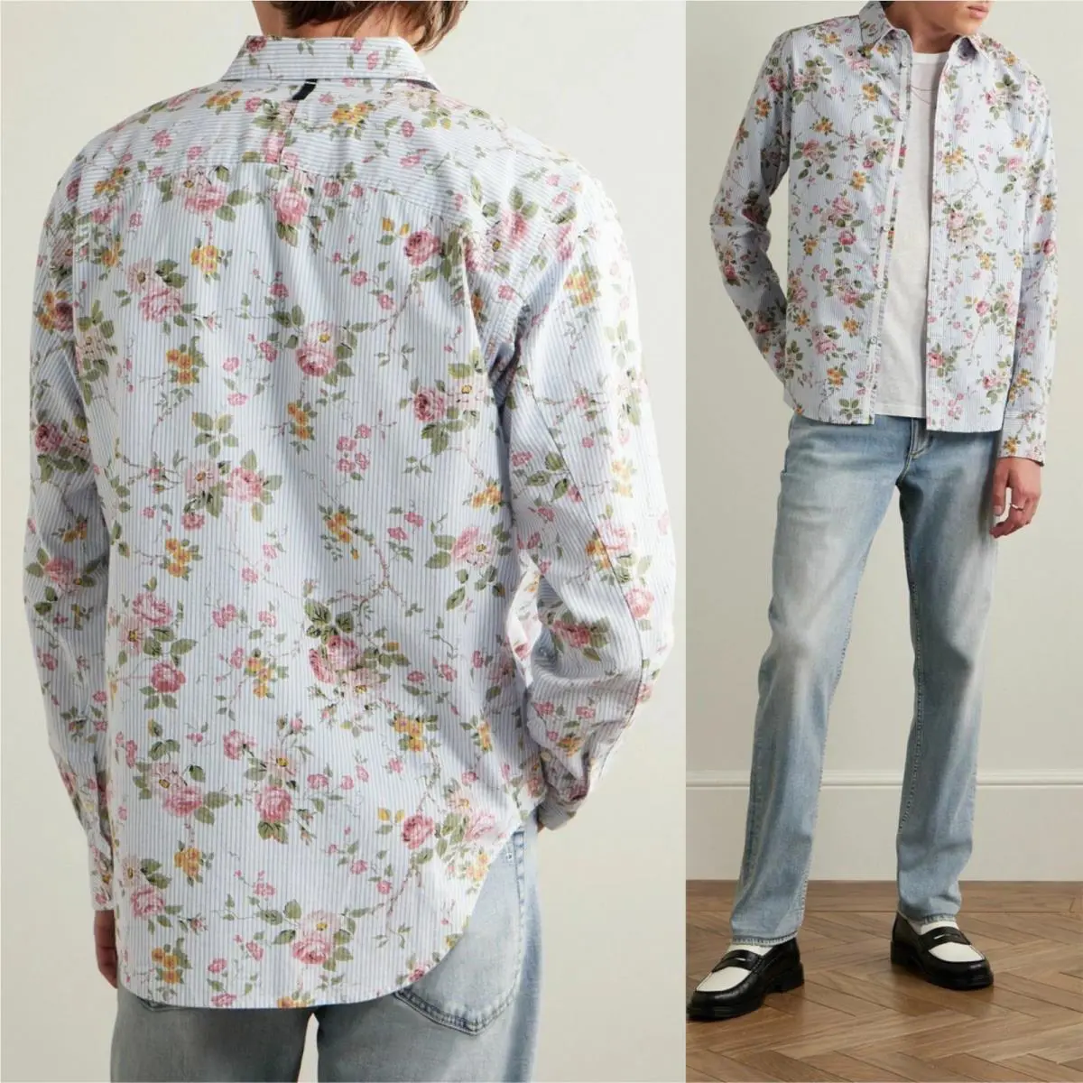 Rag Bone Laura Ashley Fit 2 Engineered Shirt Men`s S Poplin Striped Floral