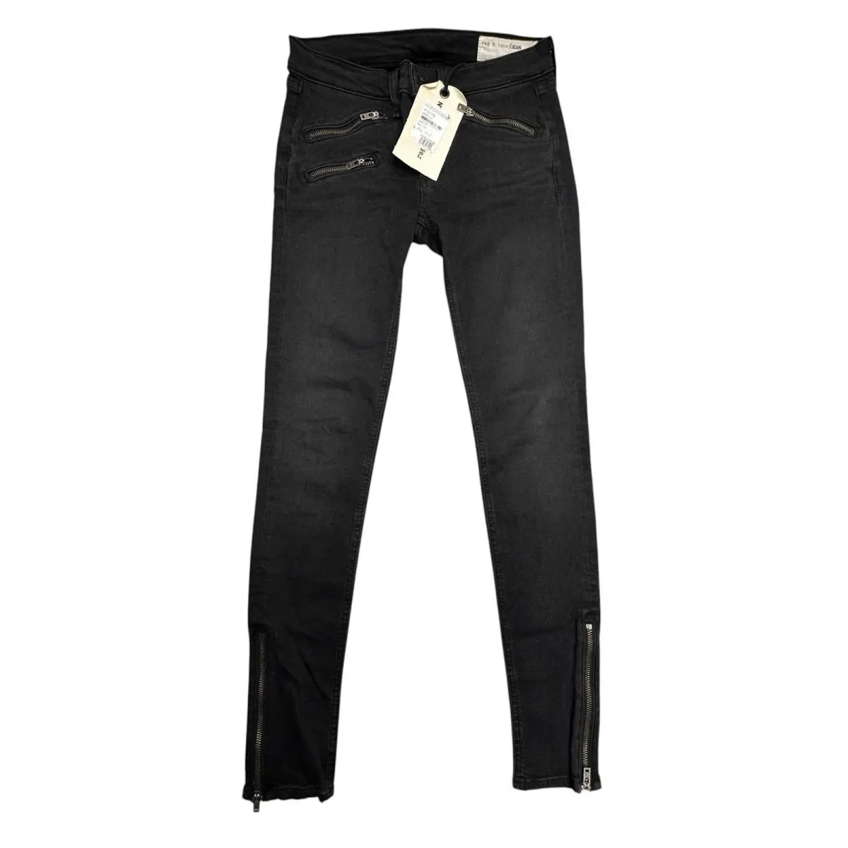 Rag Bone Jeans Womens 27 Washed Black Low Rise Skinny Ankle Zip Stretch Moto by Rag & Bone