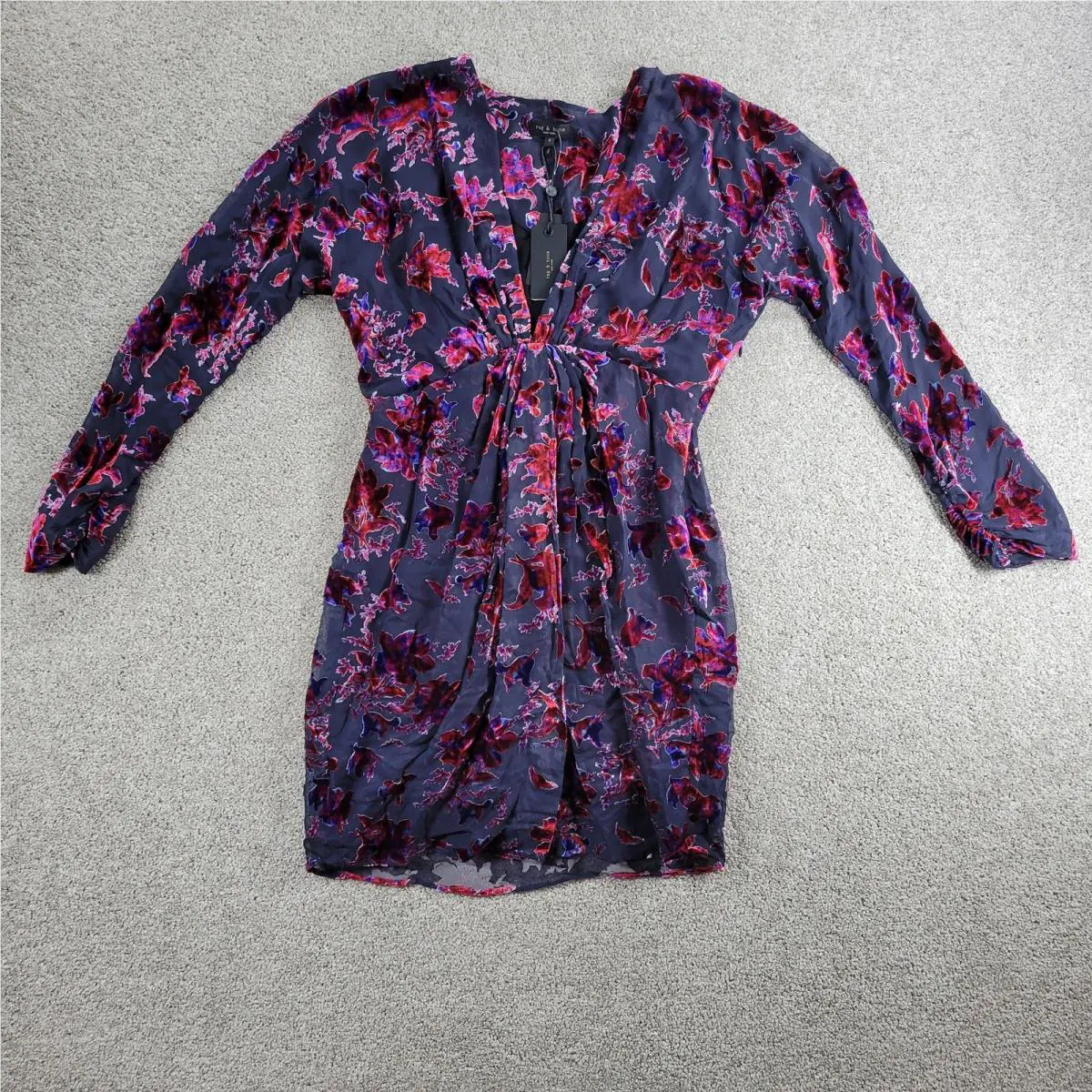 Rag Bone Eloise Velvet Mini Dress Womens 4 Black Purple Floral Sheer Lined
