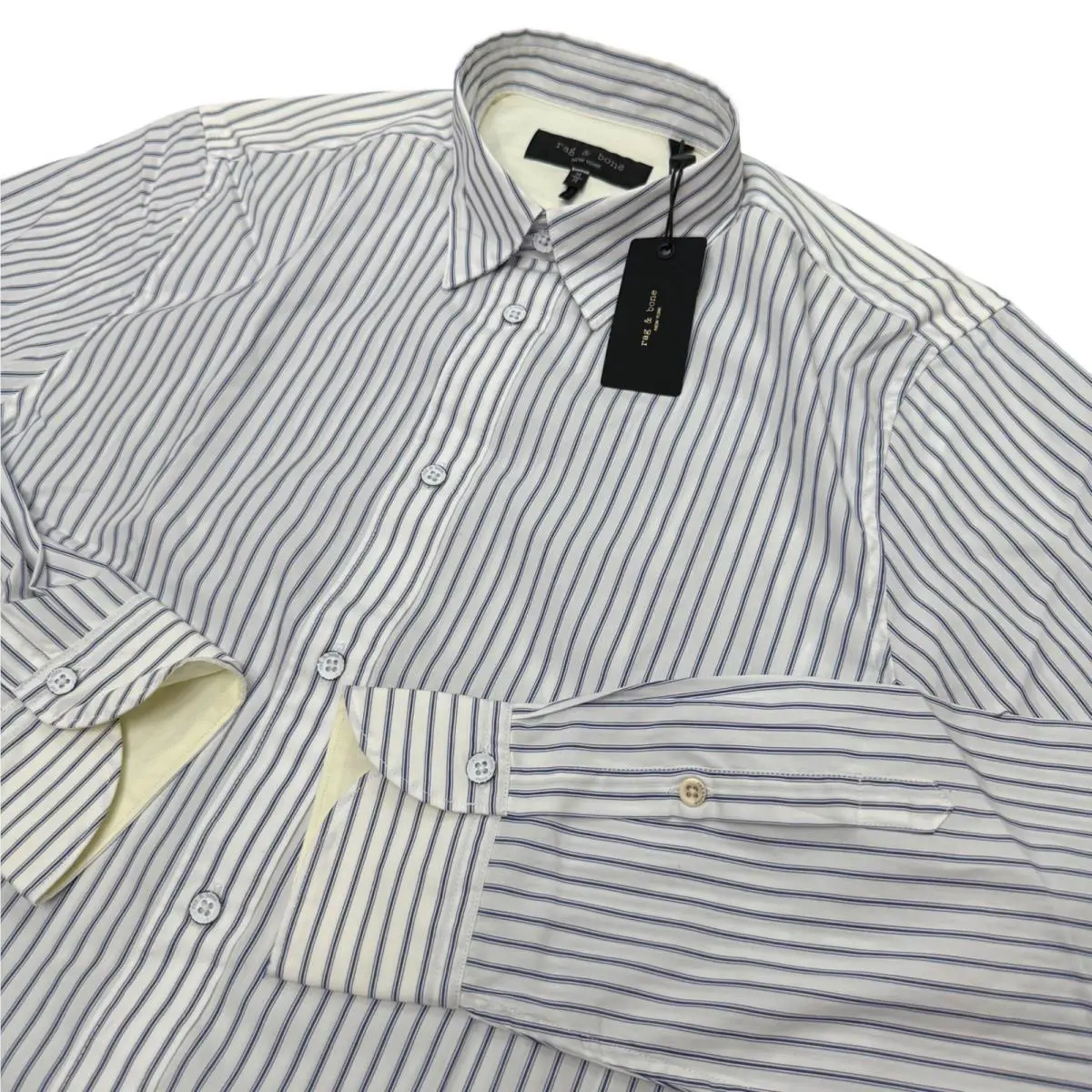 Rag Bone Zac Stripe Shirt Mens Size M White Blue Long Sleeve Button Down