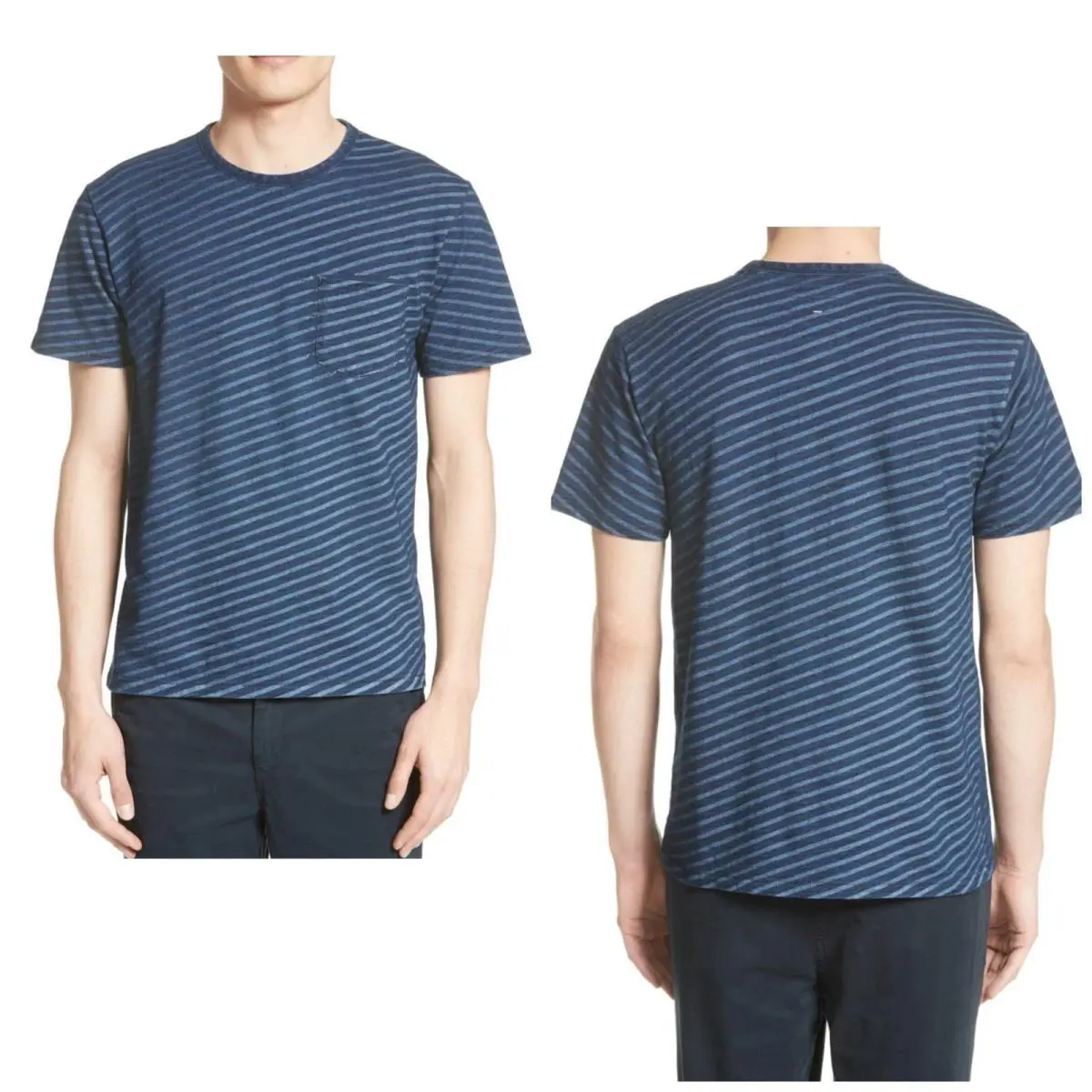 Rag Bone Men`s James Striped Indigo T-shirt Size: Small by Rag & Bone