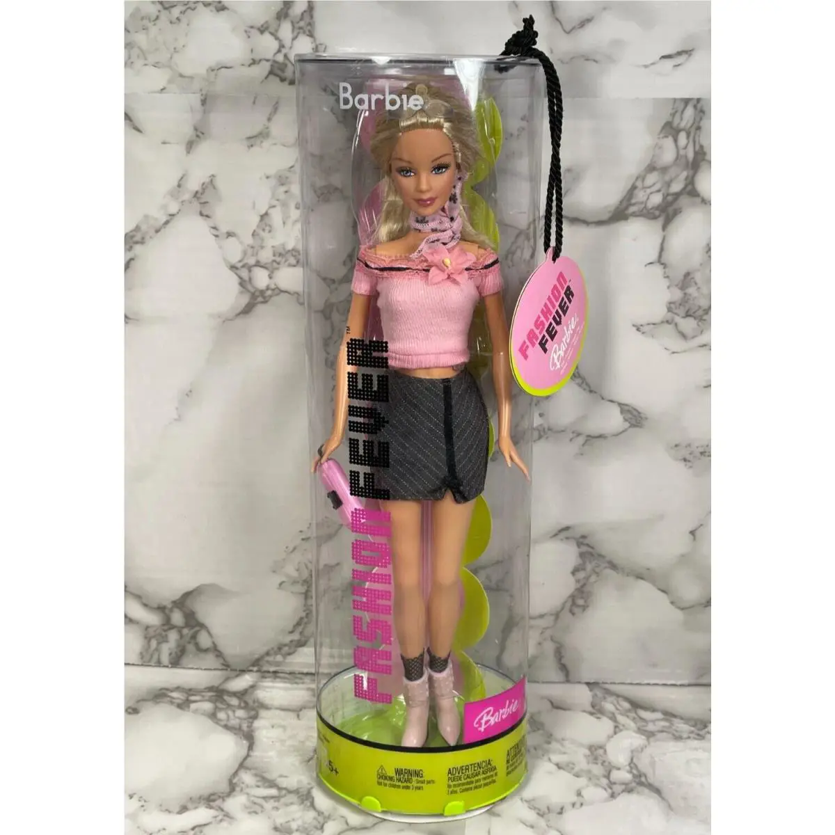 Fashion Fever Barbie H0660 Pink Off The Shoulder Pinstripe Skirt Boots 2004