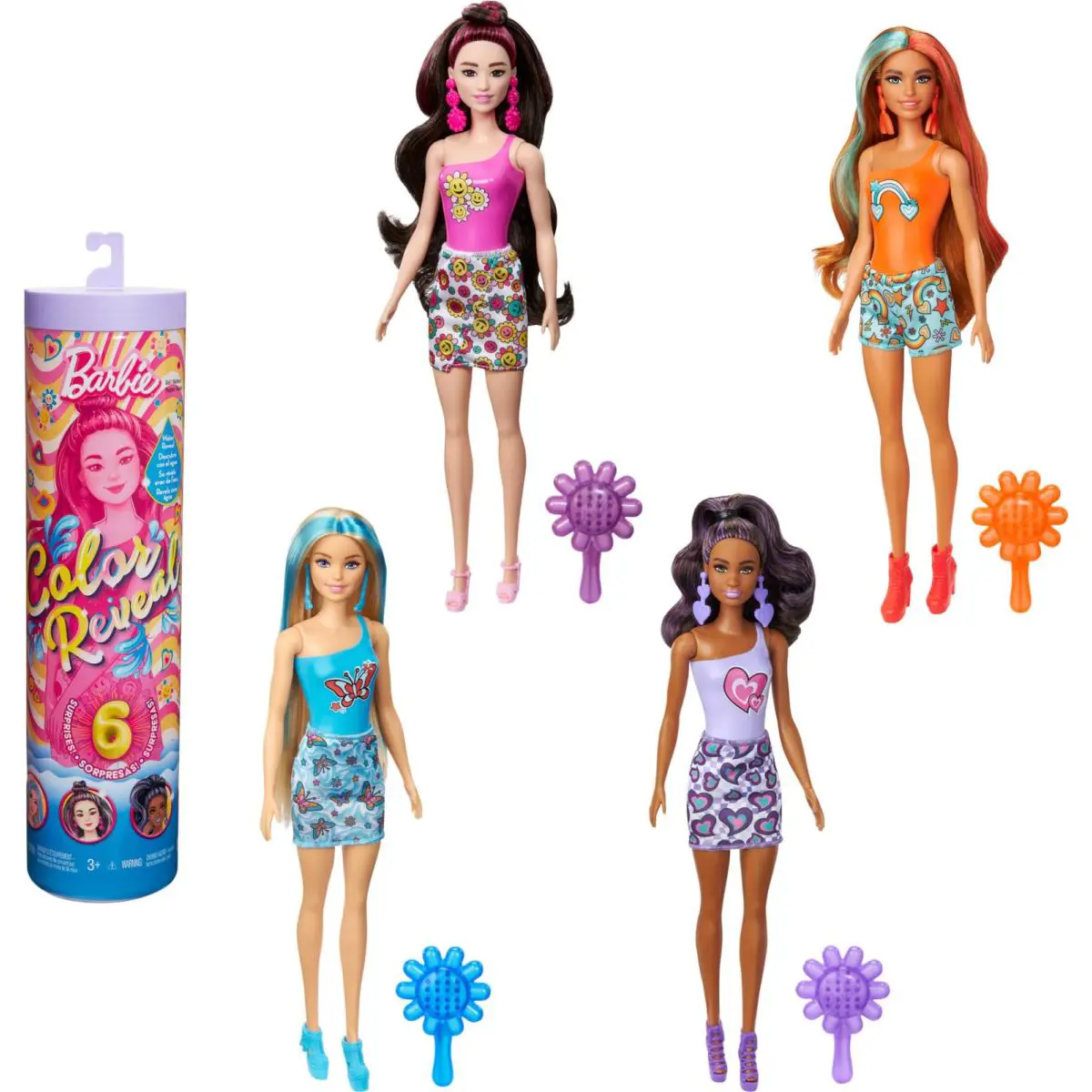 Barbie Color Reveal 1960s Theme Doll with 6 Surprises Hair Accessories Fun