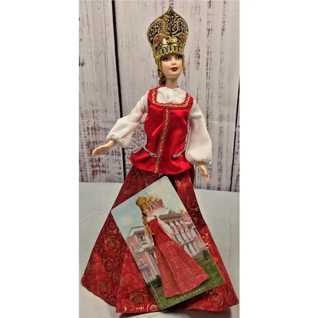Barbie Doll Dress Gown Costume Russian Princess Crown Boots Pink Label with Dol