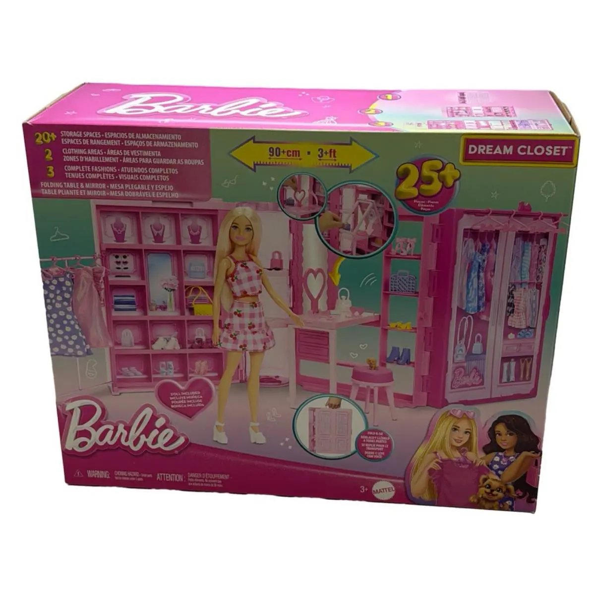 Barbie Dream Closet Playset 3-Ft Wardrobe w/ Doll Clothes 25+ Pieces
