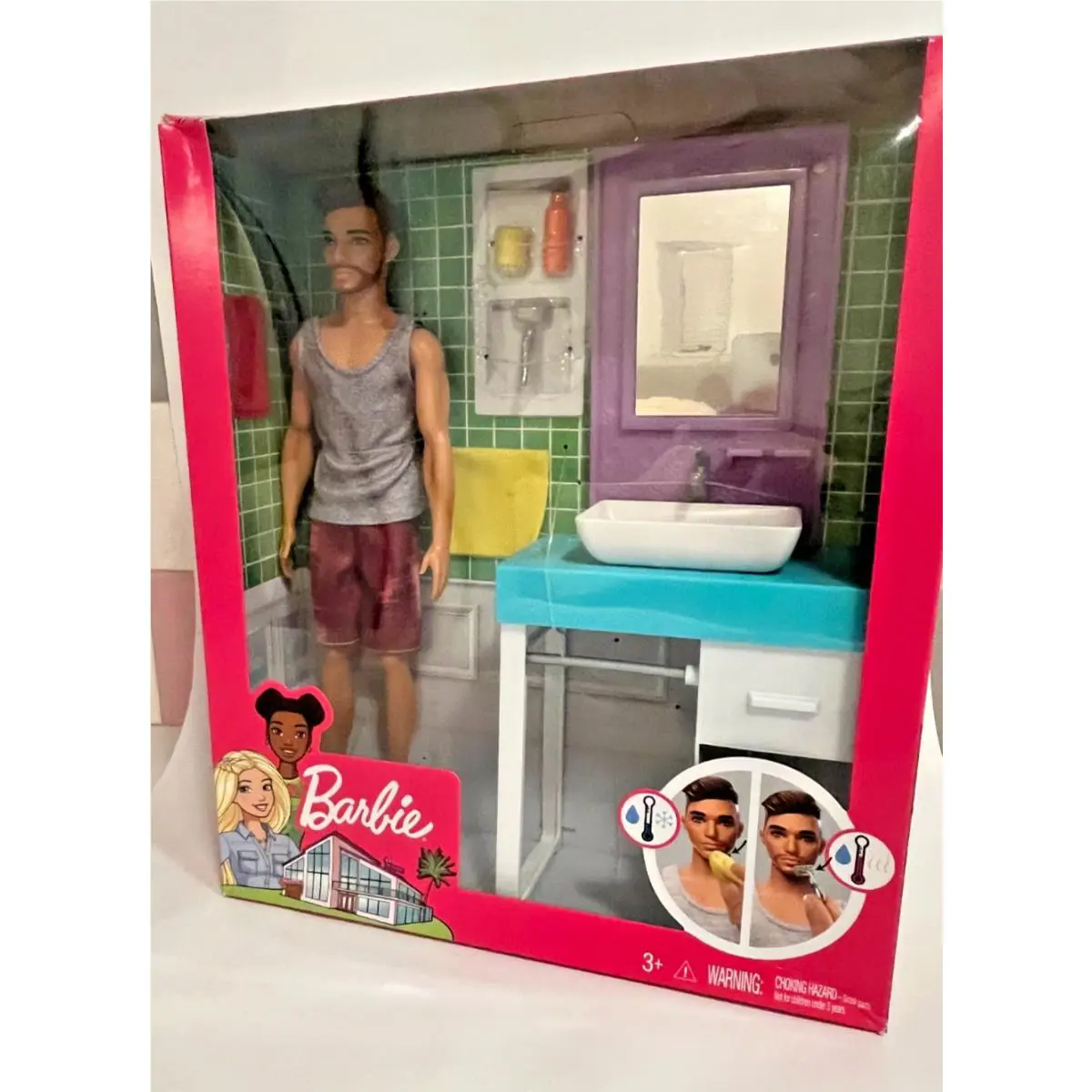 Barbie Ken Doll Shave Hunky Guy Bathroom Vanity Playset 2018 Water Shaving Toy