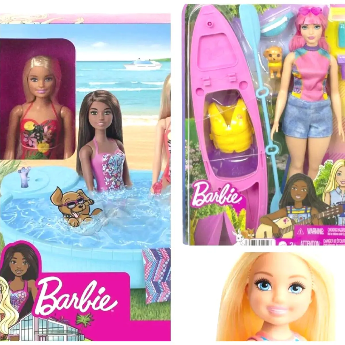 Barbie Doll Daisy Camping Kayak Pool Boat Bundle Set Chelsea + 3 Bonus