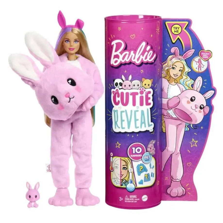 Barbie Cutie Reveal Doll with Bunny Plush Costume 10 Surprises Color Change