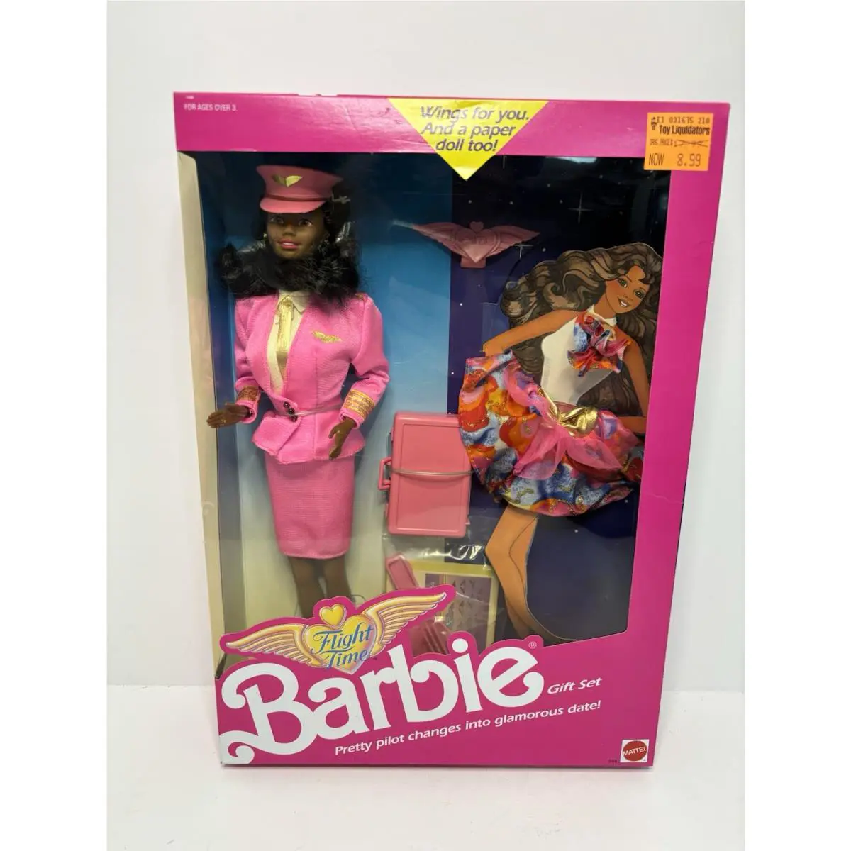 Barbie Flight Time African American Doll Gift Set 1989 Mattel Pink Dress