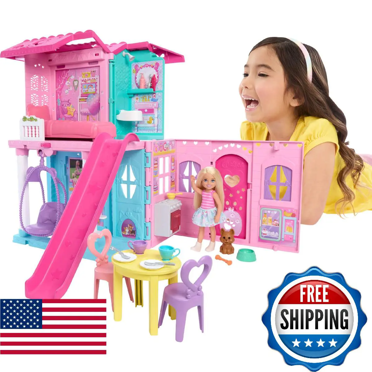 Barbie Chelsea Toy Dollhouse with 15+ Accessories Pop-up House Expands to 17+ x
