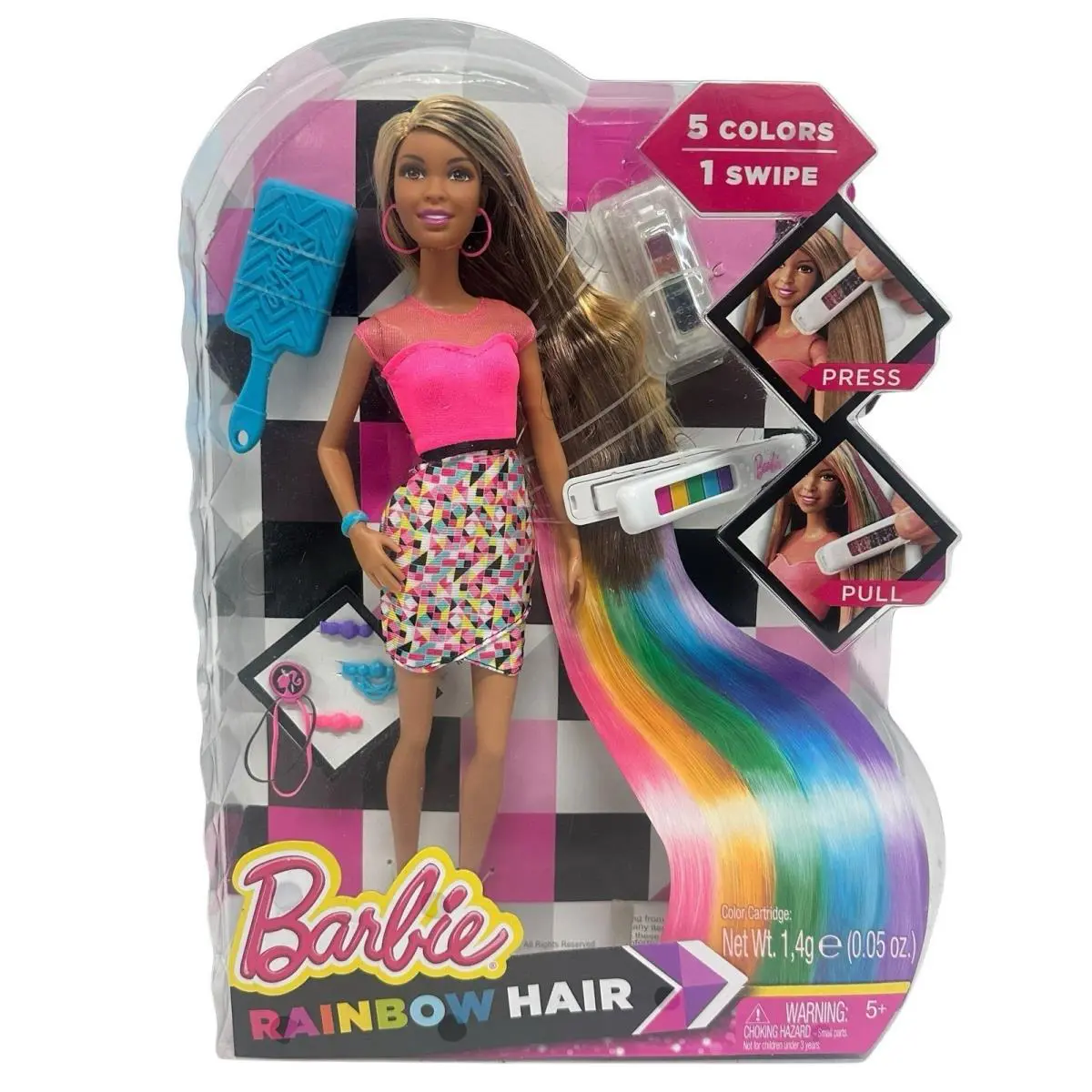 2014 Barbie Rainbow Hair Doll 5 Colors 1 Swipe CFN49