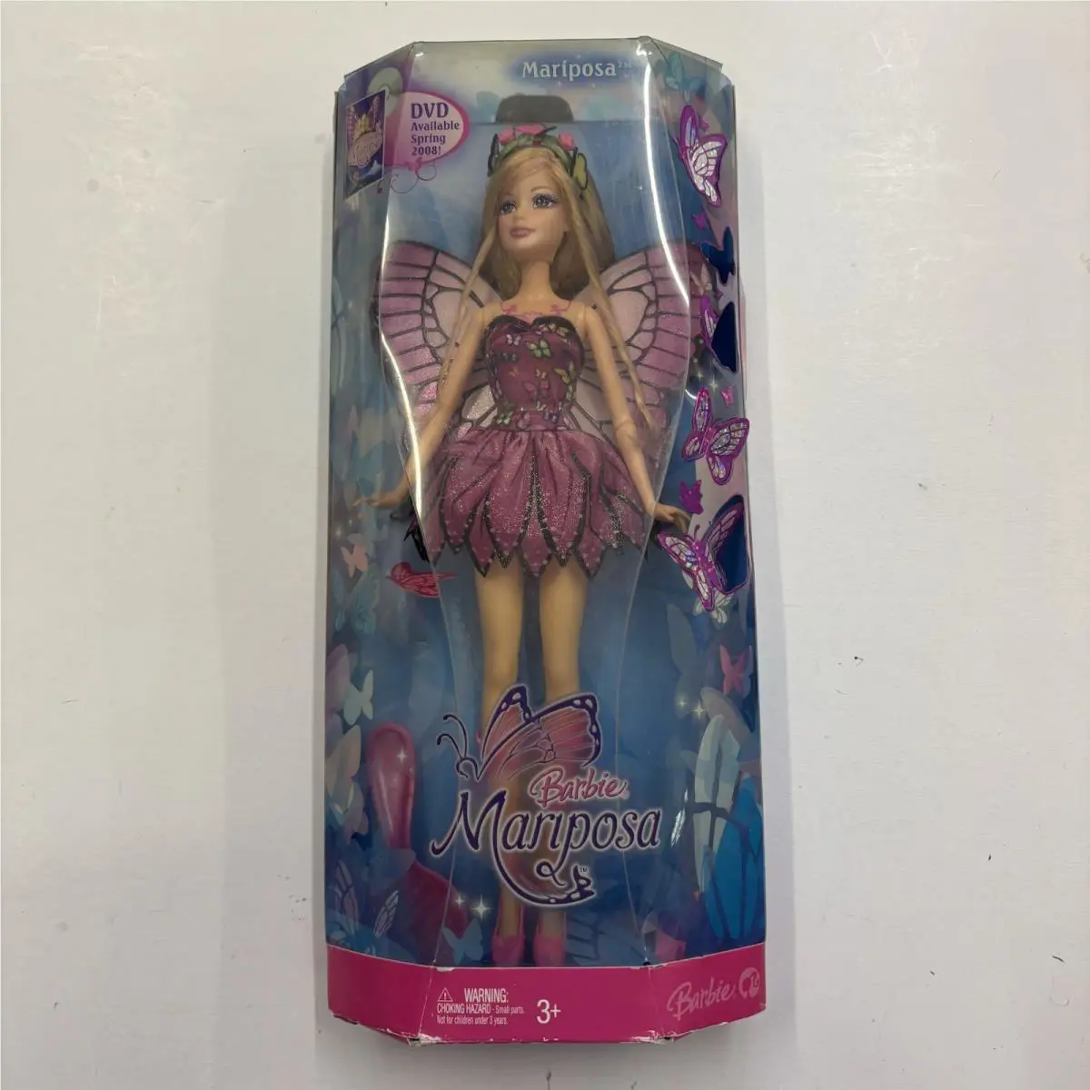 Mattel Barbie Mariposa Fashion Doll Butterfly Fairy Pink Dress Blonde Hair 2008