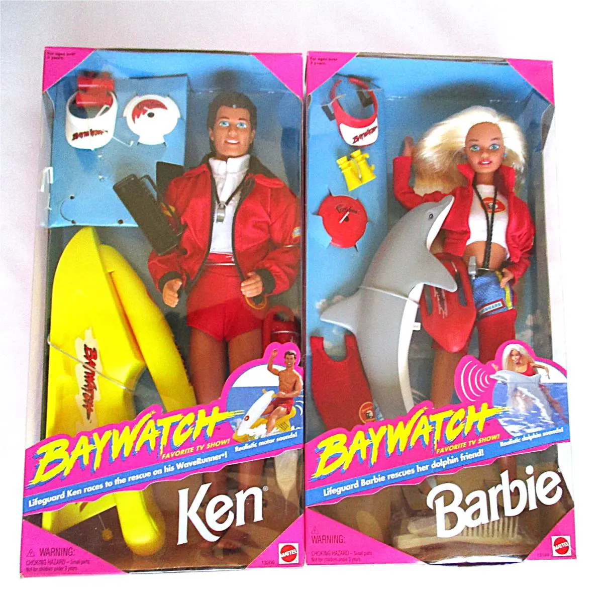 1994 Baywatch Barbie Ken Dolphin Waverunner Lifeguard Rescue 13199 13200