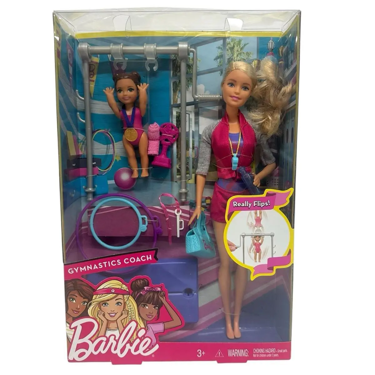 Barbie Gymnastics Coach Set – Balance Beam Coach Student Dolls Flipping