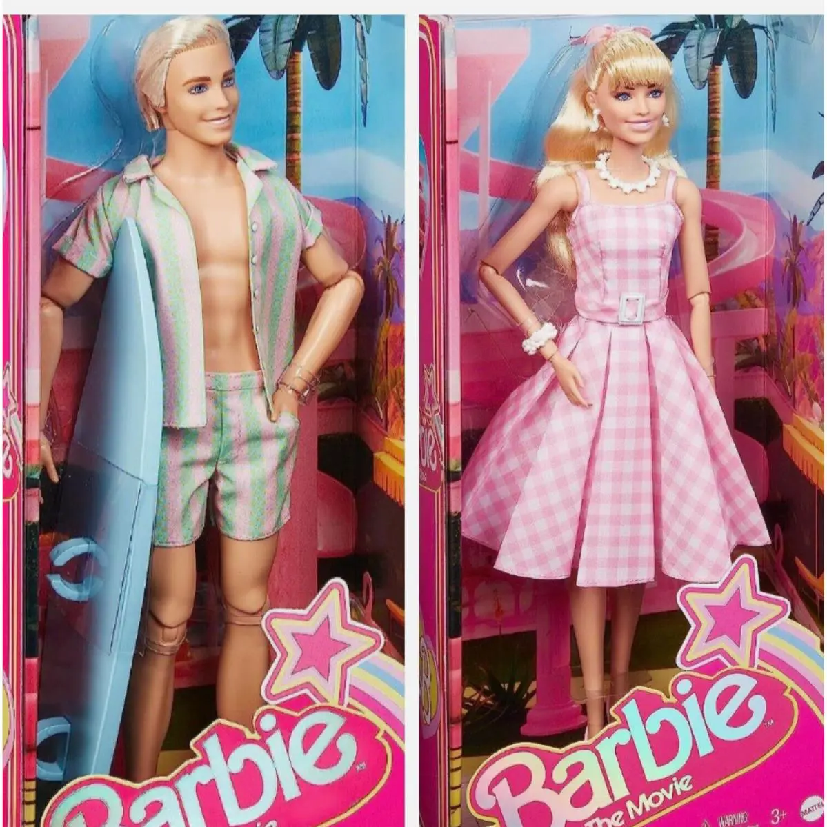 2 Barbie The Movie Collectible Doll Margot Robbie Ken Ryan Goslin Pastel Beach