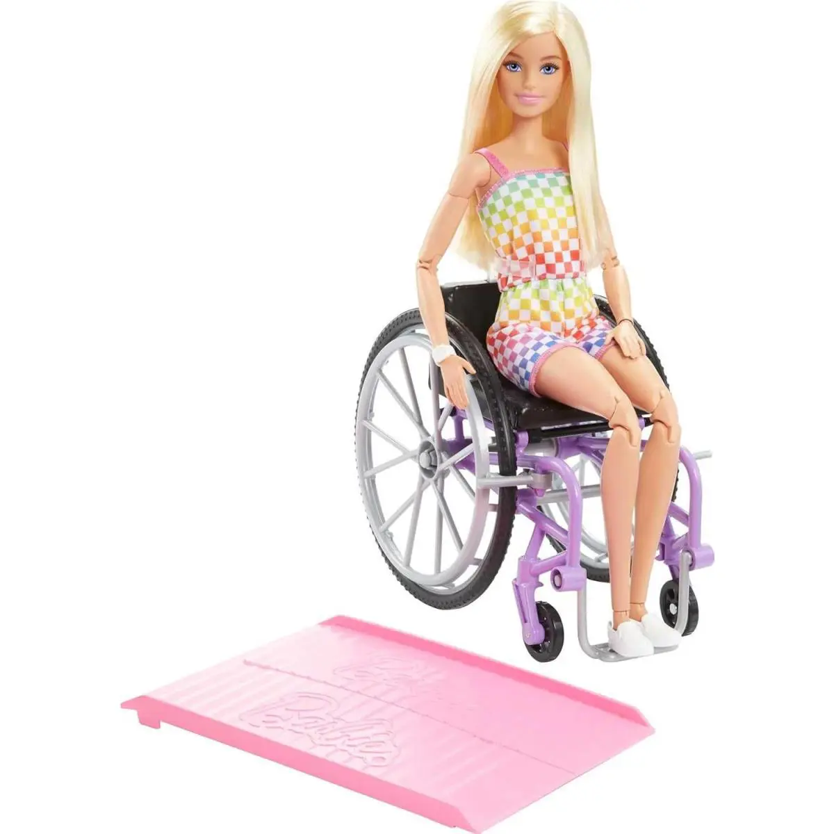 Barbie Fashionistas Doll 194 Wheelchair and Ramp Blonde Rainbow Romper HJT13