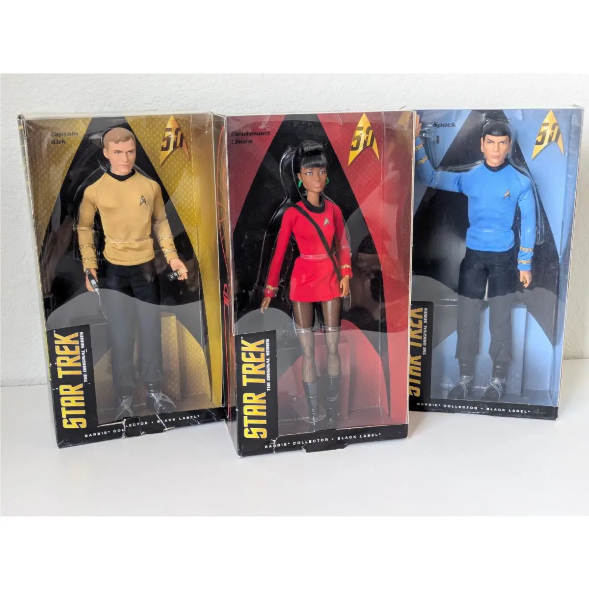 3 Barbie Star Trek Collector Black Label Set Uhura Kirk Spock 50th Anniversary