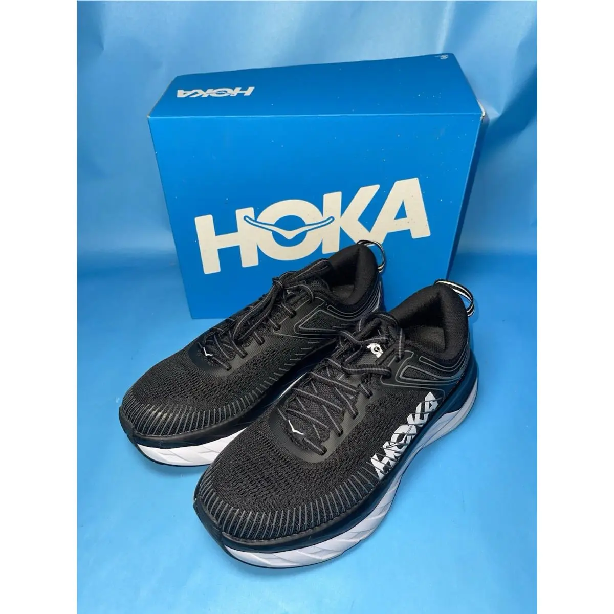 Hoka Bondi 7 Women’s Running Shoes Black White Size 8 Bwht 1110519