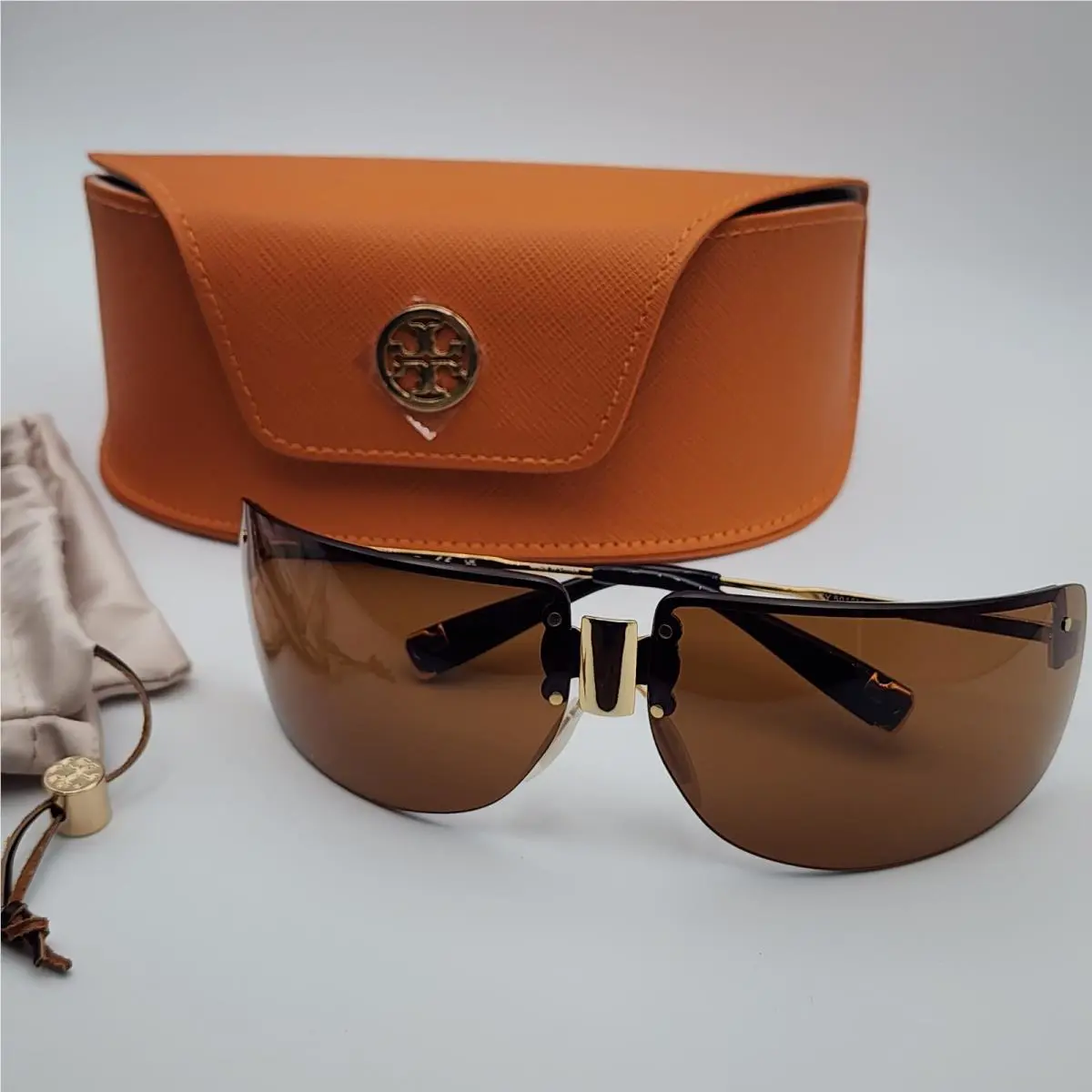 Tory Burch TY5015M Pillow Sunglasses For Women Shiny Gold Frame Brown Lens
