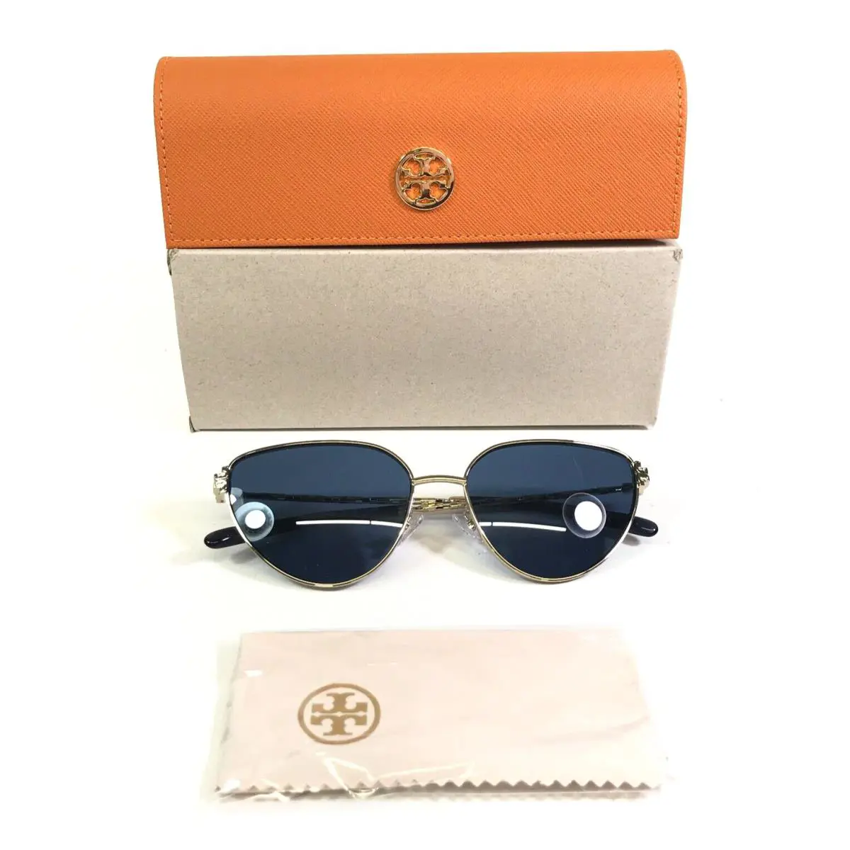 Tory Burch Sunglasses TY6110 334980 Polished Gold Chain Details Blue Lenses