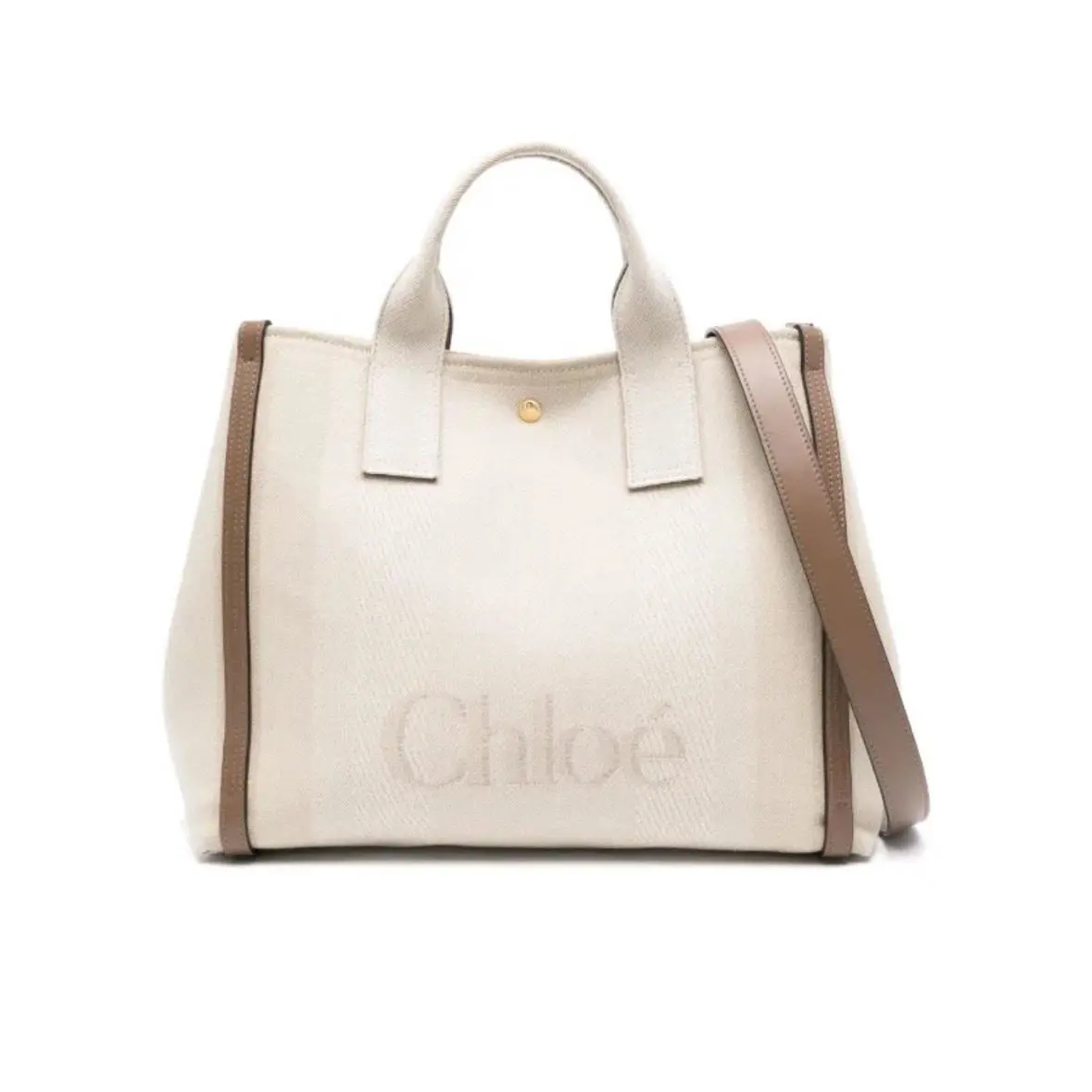 Season Chloé Large Carry Canvas Leather Tote Bag in Neutral Beige