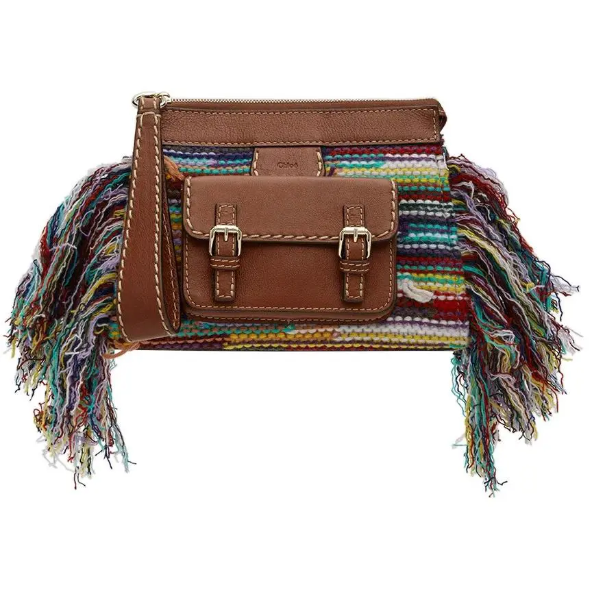 Chloe Edith Pouch Recycled Cashmere Crochet Buffalo Leather