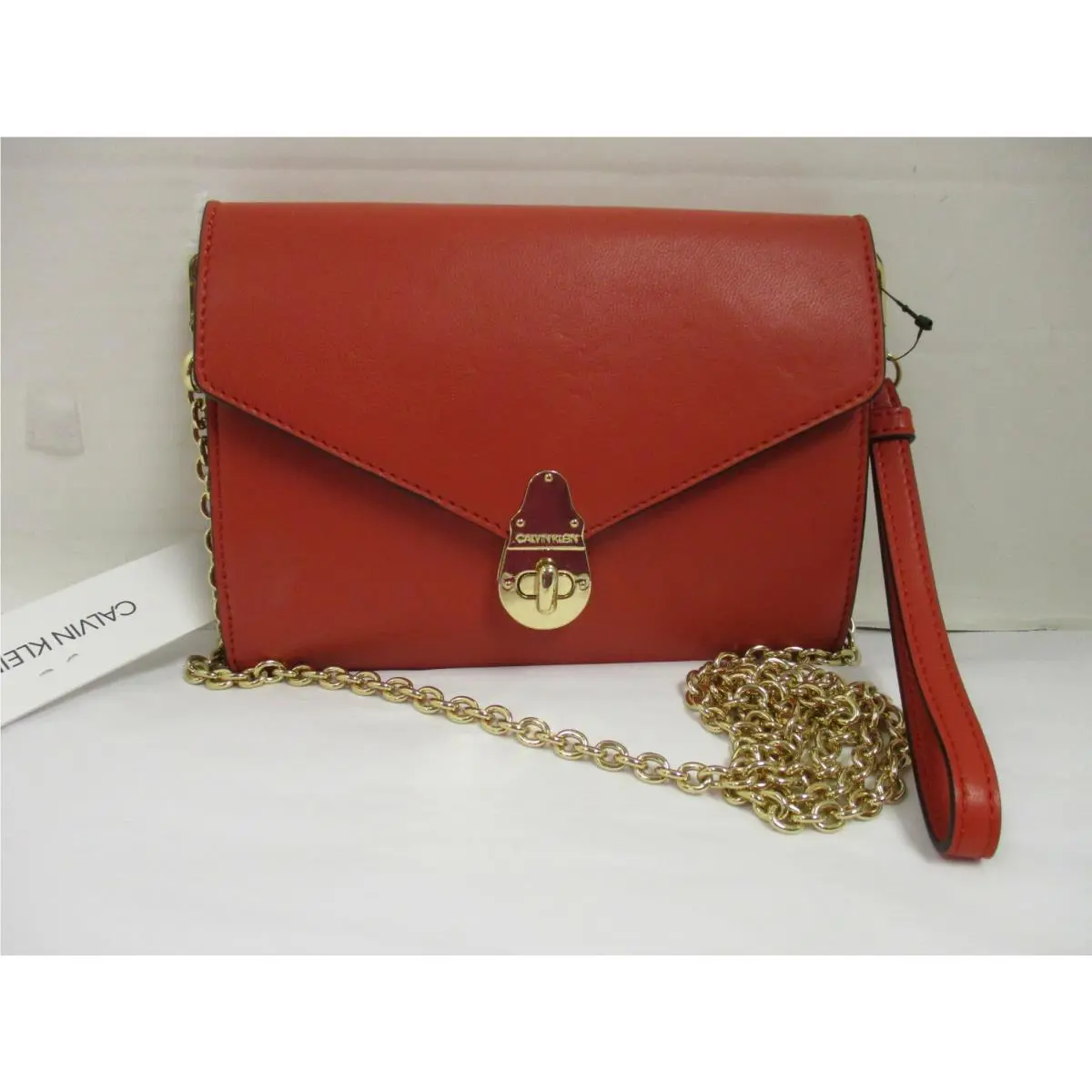 Calvin Klein Crossbody Shoulder Bag Clutch Wristlet Convertible Red Lock