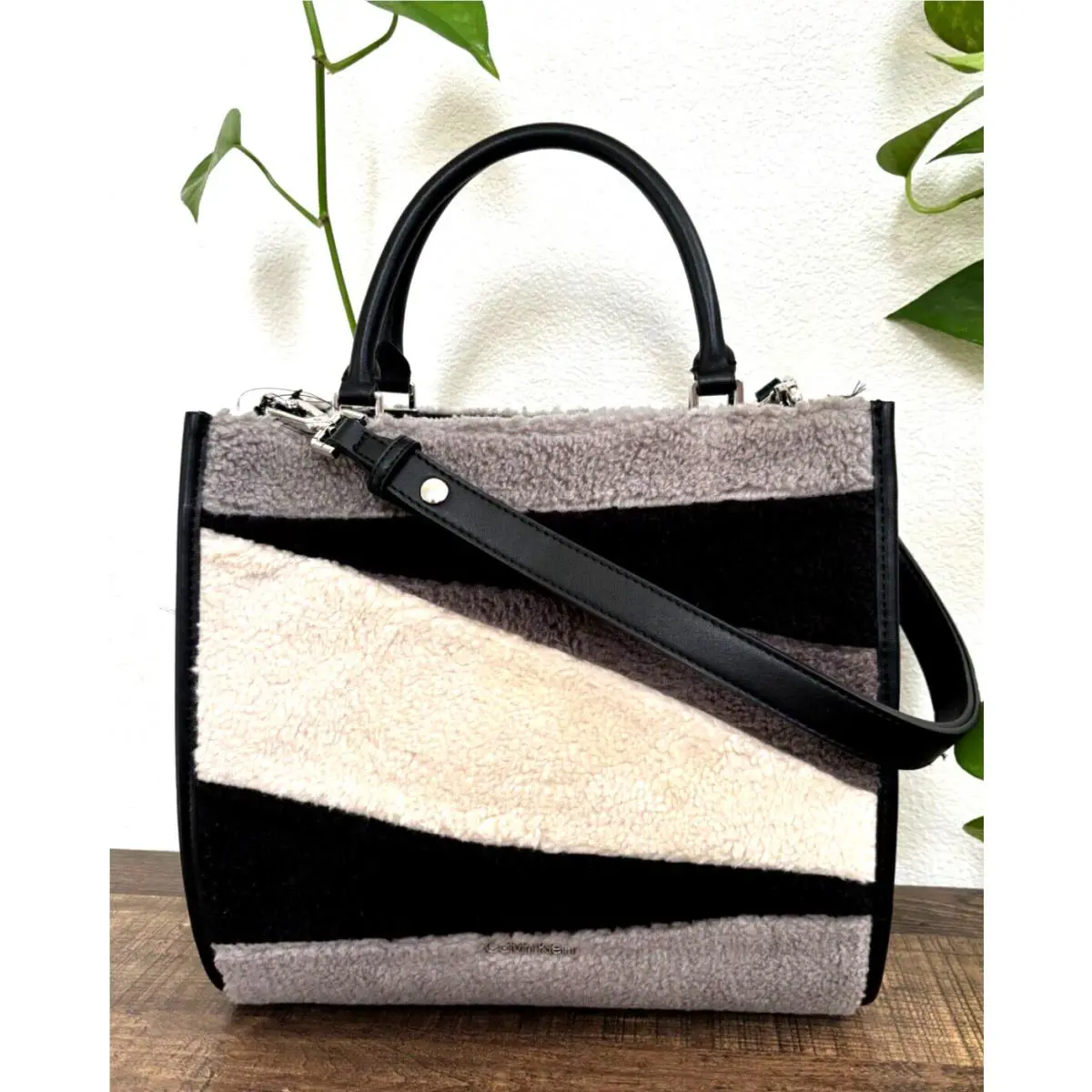 Calvin Klein Moon Shearling Triple Compartment Convertible Satchel