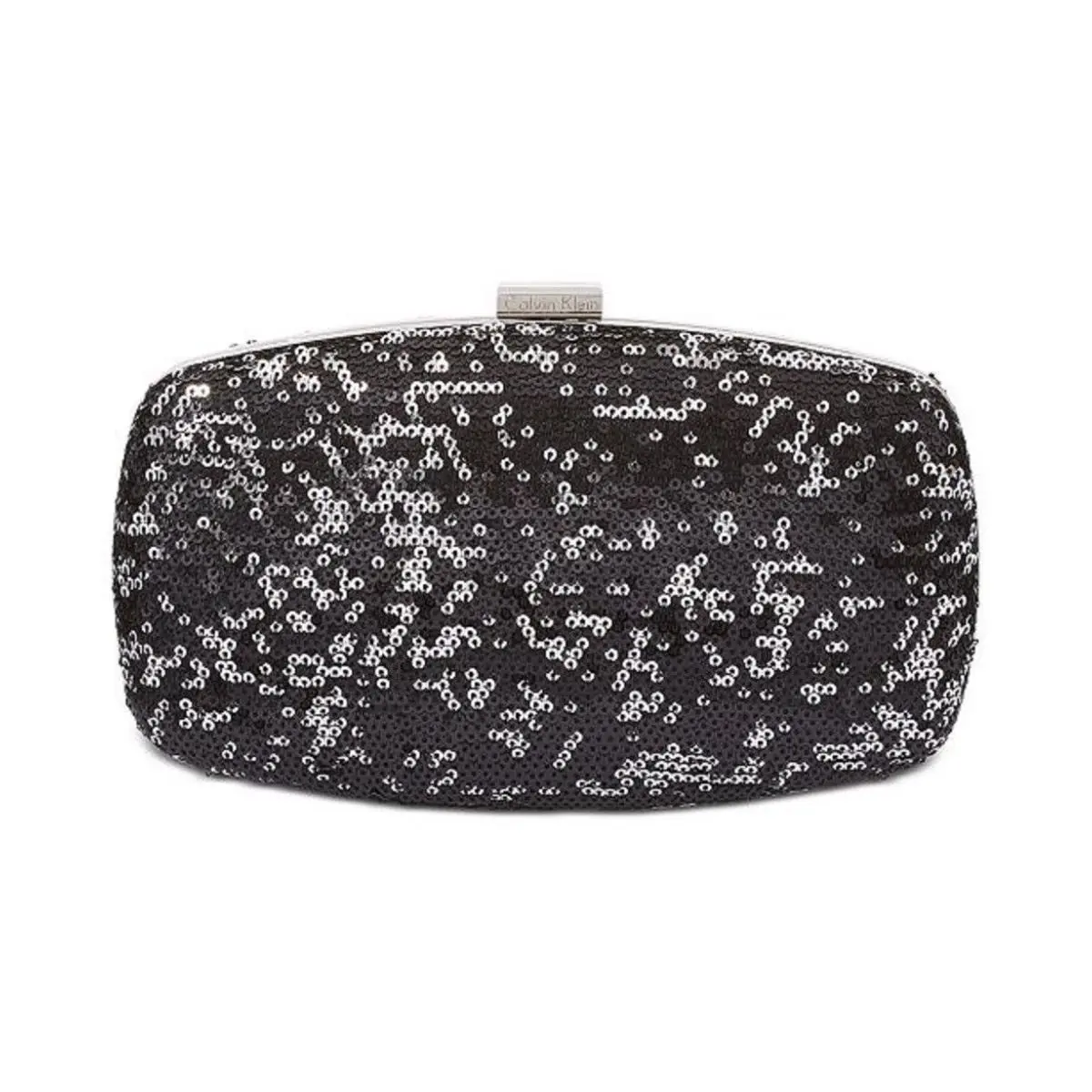 Calvin Klein Black Silver Sequins Large Clutch Chain Shoulder Strap
