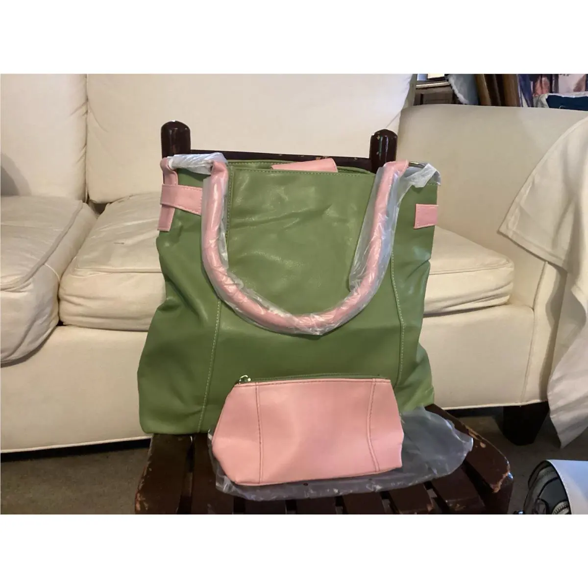 Calvin Klein Colorblock Green Pink Shoulder Bag with Coin Purse