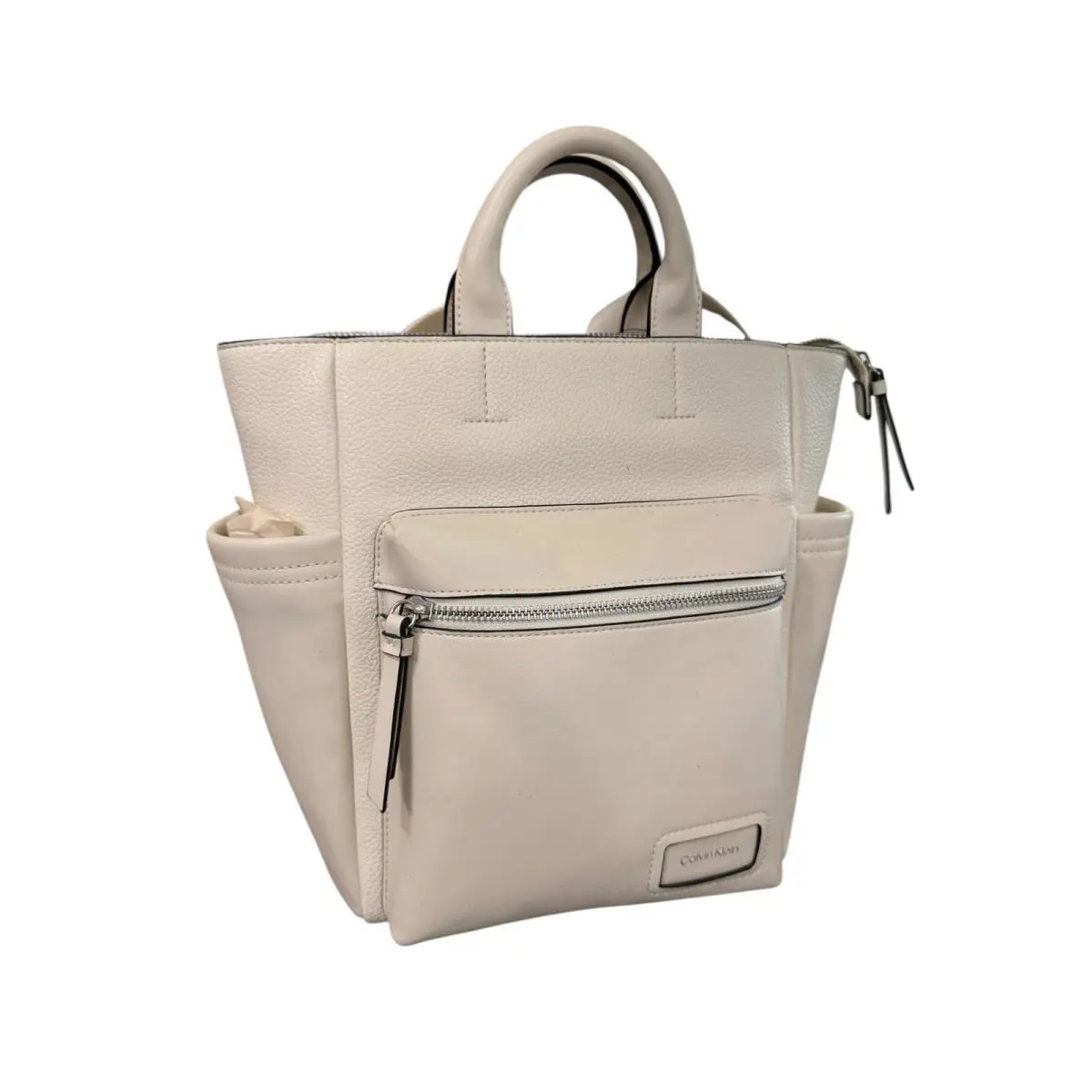 Calvin Klein Pebbled Leather Tote Backpack 12” X 11” X 5.5” Cherub White